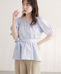 natural couture | 袖タックペプラムブラウス(シャツ/ブラウス)