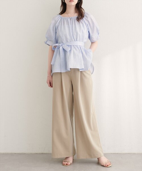 natural couture(ナチュラルクチュール)の「袖タックペプラムブラウス(シャツ/ブラウス・レディース・アイボリー/ブラック/サックスブルー・FREE)」の15枚目の写真