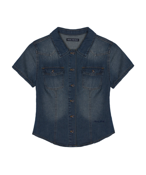 NICK&NICOLE(ニックアンドニコール)の「DENIM SHORT POCKET SHIRT_BLUE(シャツ/ブラウス・レディース・その他・MEDIUM/LARGE)」の1枚目の写真