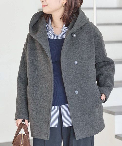 JOURNAL STANDARD(ジャーナルスタンダード)の「《追加》スーパー140モッサフードコート(その他アウター・レディース・ブラック/グレー・36/38)」の2枚目の写真