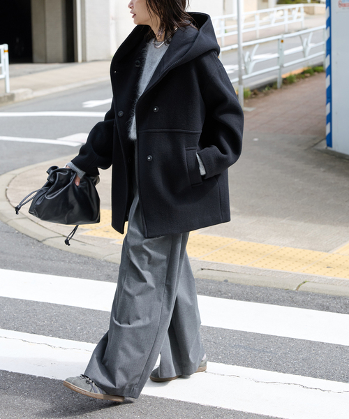JOURNAL STANDARD(ジャーナルスタンダード)の「《追加》スーパー140モッサフードコート(その他アウター・レディース・ブラック/グレー・36/38)」の11枚目の写真