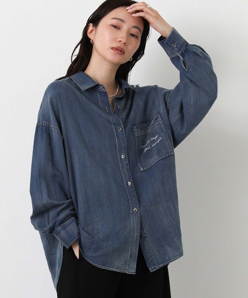 Gready Brilliant(グレディブリリアン)の「シアーデニムロゴシャツ(シャツ/ブラウス・レディース・インディゴブルー・38)」の1枚目の写真