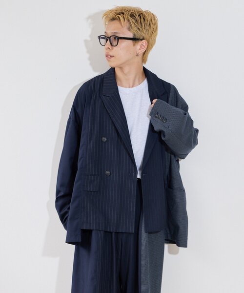 etsinta(エシンタ)の「【etsinta】パッチワークテーラーオーバージャケット(テーラードジャケット・レディース・ネイビー/ブラウン・ONE SIZE)」の2枚目の写真