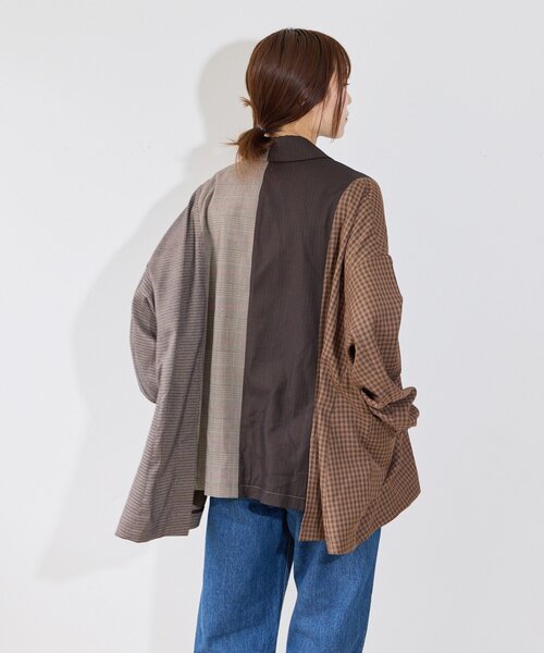 etsinta(エシンタ)の「【etsinta】パッチワークテーラーオーバージャケット(テーラードジャケット・レディース・ネイビー/ブラウン・ONE SIZE)」の8枚目の写真