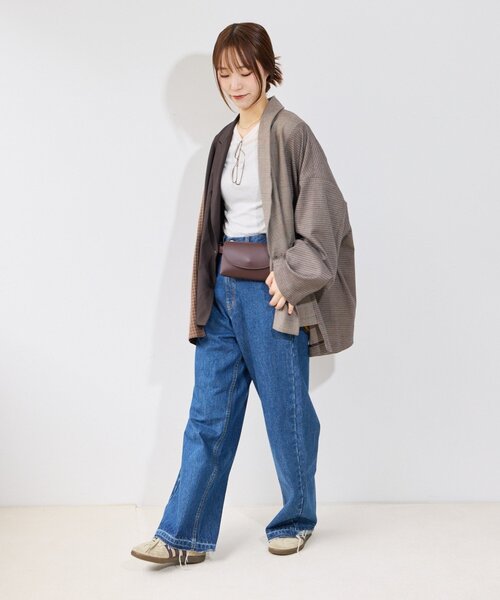 etsinta(エシンタ)の「【etsinta】パッチワークテーラーオーバージャケット(テーラードジャケット・レディース・ネイビー/ブラウン・ONE SIZE)」の11枚目の写真