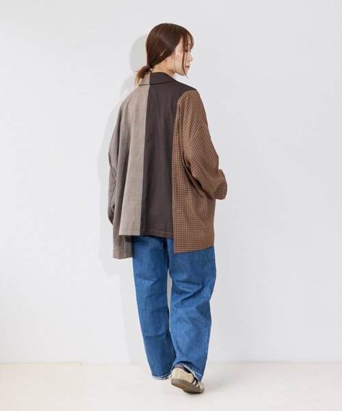 etsinta(エシンタ)の「【etsinta】パッチワークテーラーオーバージャケット(テーラードジャケット・レディース・ネイビー/ブラウン・ONE SIZE)」の13枚目の写真