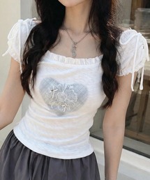 フリル ハート柄 Tシャツ
