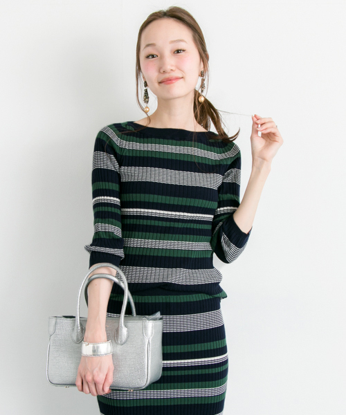 URBAN RESEARCH(アーバンリサーチ)の「UR レトロボーダープルオーバー(ニット/セーター・レディース・ホワイト系その他/グリーン系その他・FREE)」の1枚目の写真