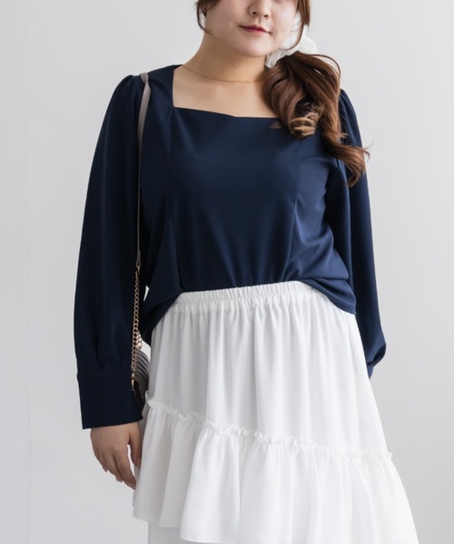 CLETTE(クレット)の「ハートネックカットジョーゼットプルオーバー(シャツ/ブラウス・レディース・ブルー/ピンク/ネイビー・3L/LL/4L)」の2枚目の写真