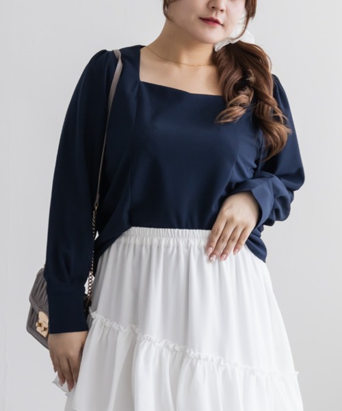 CLETTE(クレット)の「ハートネックカットジョーゼットプルオーバー(シャツ/ブラウス・レディース・ブルー/ピンク/ネイビー・3L/LL/4L)」の4枚目の写真