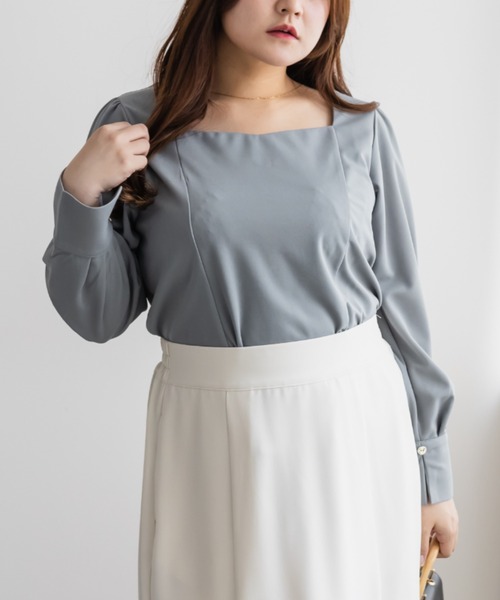CLETTE(クレット)の「ハートネックカットジョーゼットプルオーバー(シャツ/ブラウス・レディース・ブルー/ピンク/ネイビー・3L/LL/4L)」の8枚目の写真