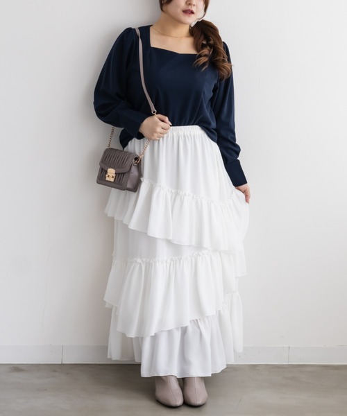 CLETTE(クレット)の「ハートネックカットジョーゼットプルオーバー(シャツ/ブラウス・レディース・ブルー/ピンク/ネイビー・3L/LL/4L)」の7枚目の写真
