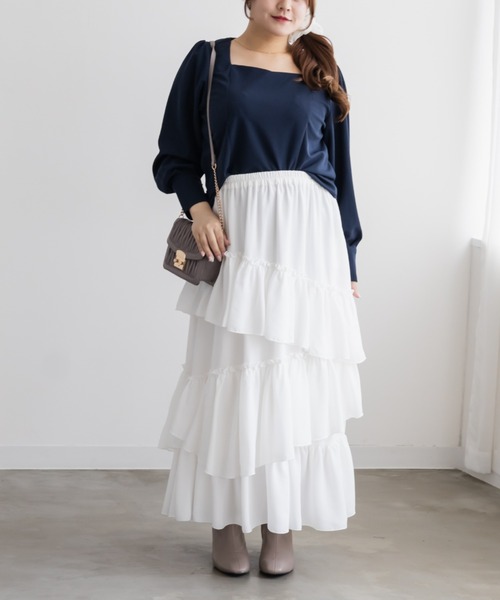 CLETTE(クレット)の「ハートネックカットジョーゼットプルオーバー(シャツ/ブラウス・レディース・ブルー/ピンク/ネイビー・3L/LL/4L)」の5枚目の写真