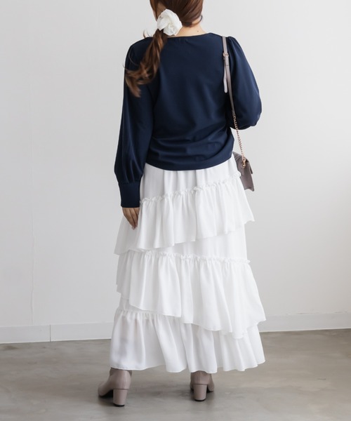 CLETTE(クレット)の「ハートネックカットジョーゼットプルオーバー(シャツ/ブラウス・レディース・ブルー/ピンク/ネイビー・3L/LL/4L)」の6枚目の写真