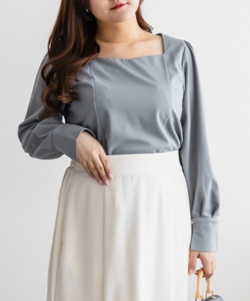 CLETTE(クレット)の「ハートネックカットジョーゼットプルオーバー(シャツ/ブラウス・レディース・ブルー/ピンク/ネイビー・3L/LL/4L)」の9枚目の写真
