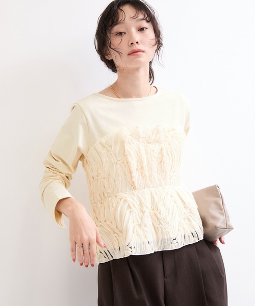 le cercle ADAM ET ROPE'(ルセルクルアダムエロペ)の「バテンレース長袖トップス(Tシャツ/カットソー・レディース・ブラック/オフホワイト/ブラック系その他2・FREE)」の2枚目の写真