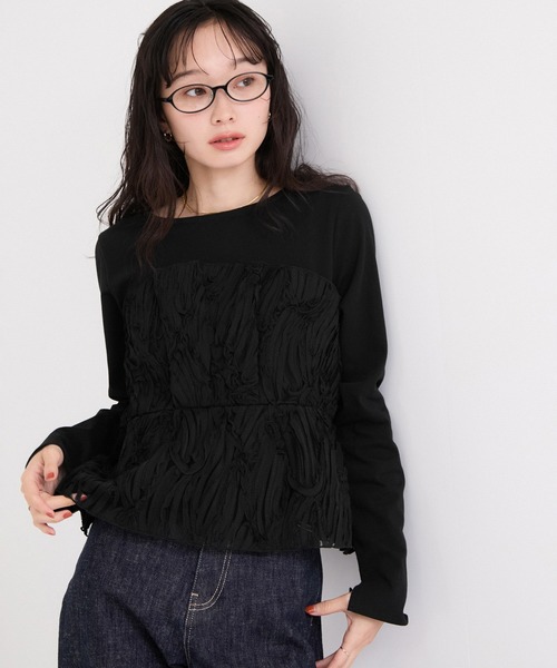 le cercle ADAM ET ROPE'(ルセルクルアダムエロペ)の「バテンレース長袖トップス(Tシャツ/カットソー・レディース・ブラック/オフホワイト/ブラック系その他2・FREE)」の1枚目の写真