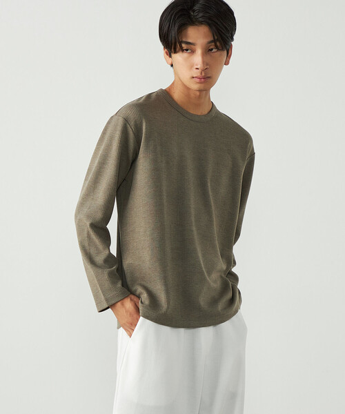 COMME CA ISM（コムサイズム）の「パッチワーク風 チェックジャガードTシャツ（Tシャツ/カットソー・メンズ・カーキ/ホワイト/ブラック・L/M）」の3枚目の写真