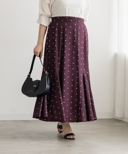 CLETTE(クレット)の「ドット柄マーメイドスカート(スカート・レディース・ブラック/アイボリー/ワイン・4L/3L/LL)」の1枚目の写真