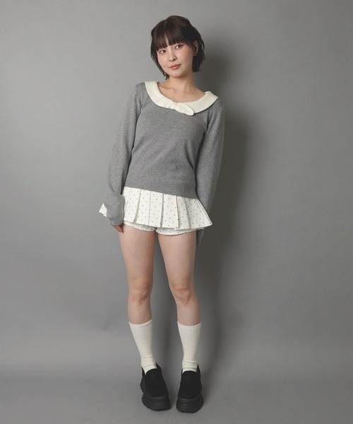 SPINNS(スピンズ)の「ドット柄プリーツミニスカート/フリル/インナーパンツ付き/韓国ガーリー(スカート・レディース・グレー/オフホワイト/ブラック・ONESIZE)」の12枚目の写真