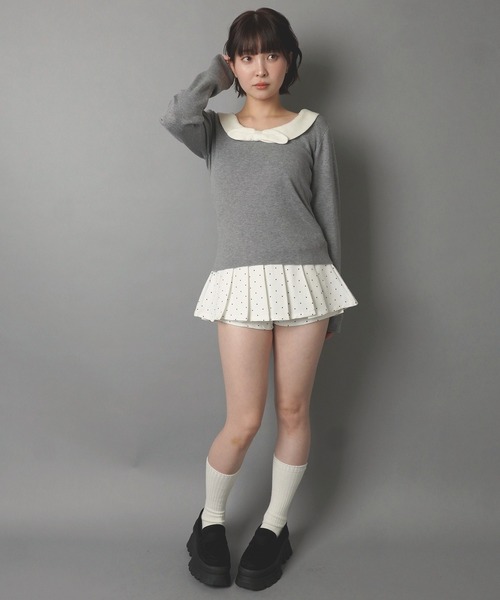 SPINNS(スピンズ)の「ドット柄プリーツミニスカート/フリル/インナーパンツ付き/韓国ガーリー(スカート・レディース・グレー/オフホワイト/ブラック・ONESIZE)」の11枚目の写真