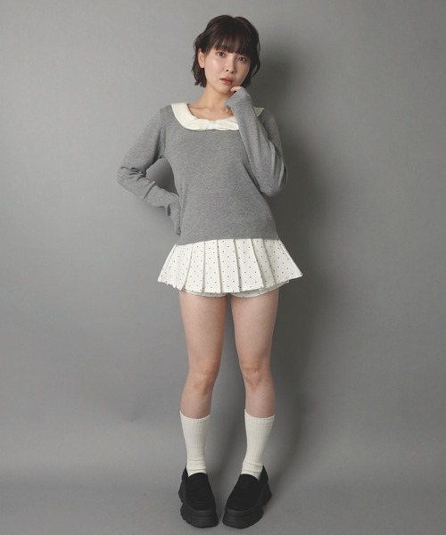 SPINNS(スピンズ)の「ドット柄プリーツミニスカート/フリル/インナーパンツ付き/韓国ガーリー(スカート・レディース・グレー/オフホワイト/ブラック・ONESIZE)」の10枚目の写真