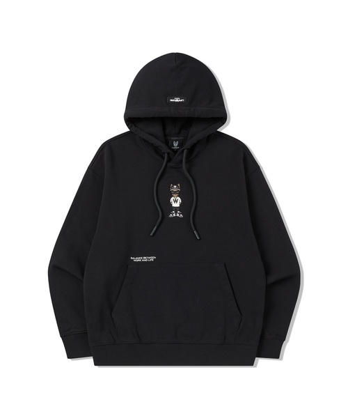 LIFE WORK(ライフワーク)の「共用) スナップバックヒップドッグオーバーサイズフードパーカー(パーカー・レディース・ブラック/グレー・SMALL/LARGE/MEDIUM)」の1枚目の写真