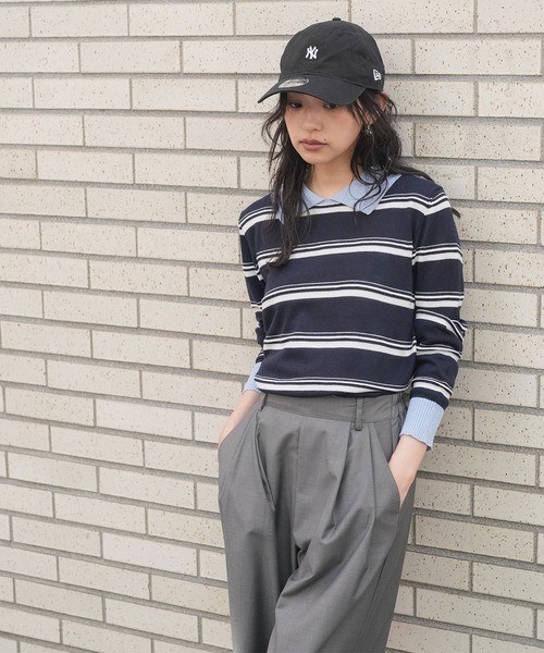 mili an deni(ミリアンデニ)の「ウール混配色ポロ襟ボーダープルオーバー(ニット/セーター・レディース・ネイビー/ブラウン・M)」の11枚目の写真
