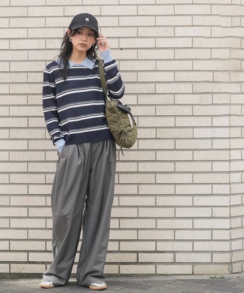 mili an deni(ミリアンデニ)の「ウール混配色ポロ襟ボーダープルオーバー(ニット/セーター・レディース・ネイビー/ブラウン・M)」の12枚目の写真