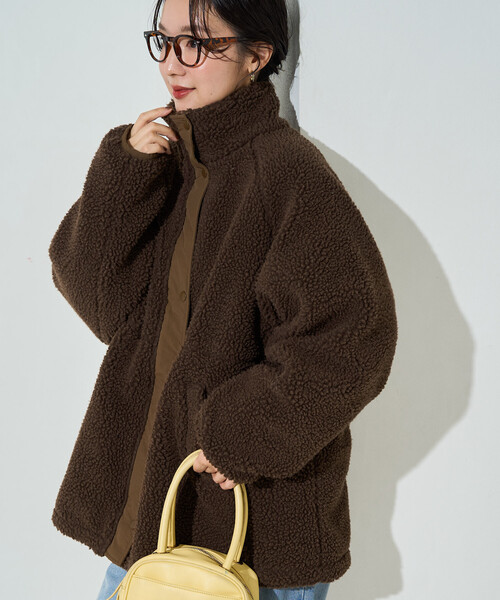 FREAK'S STORE（フリークスストア）の「限定展開　スタンドカラー ボア ハーフ ブルゾン（その他アウター・レディース・ライトグレー/ナチュラル/ブラック/ブラウン/オリーブ・ﾌﾘ-）」の4枚目の写真