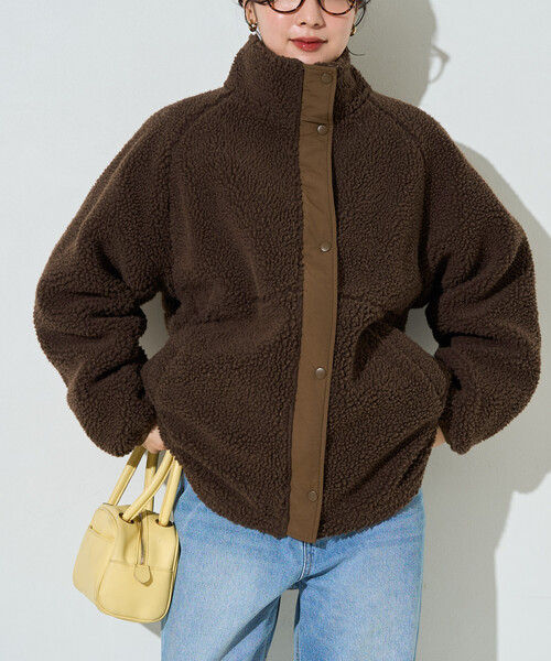 FREAK'S STORE（フリークスストア）の「限定展開　スタンドカラー ボア ハーフ ブルゾン（その他アウター・レディース・ライトグレー/ナチュラル/ブラック/ブラウン/オリーブ・ﾌﾘ-）」の6枚目の写真