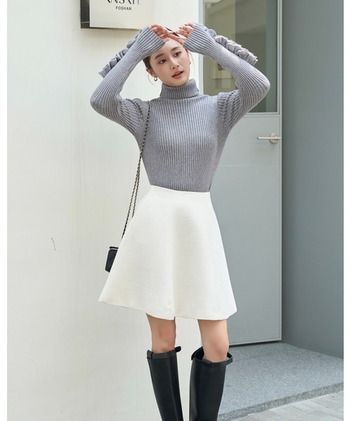 BIRTHDAY BASH(バースデイバッシュ)の「FRILL SLEEVE HIGHNECK KNIT(フリルスリーブハイネックニット)(ニット/セーター・レディース・グレー・S)」の11枚目の写真