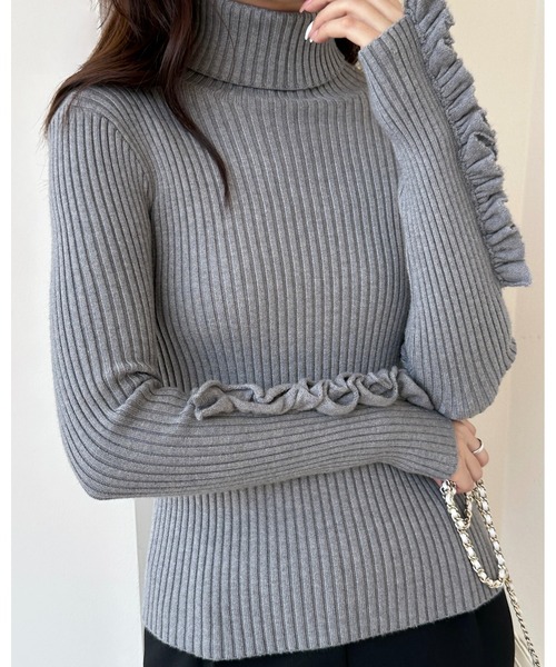 BIRTHDAY BASH(バースデイバッシュ)の「FRILL SLEEVE HIGHNECK KNIT(フリルスリーブハイネックニット)(ニット/セーター・レディース・グレー・S)」の14枚目の写真