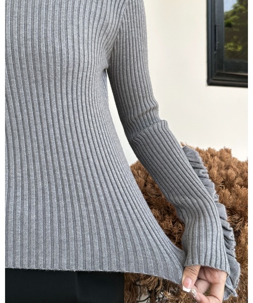 BIRTHDAY BASH(バースデイバッシュ)の「FRILL SLEEVE HIGHNECK KNIT(フリルスリーブハイネックニット)(ニット/セーター・レディース・グレー・S)」の17枚目の写真