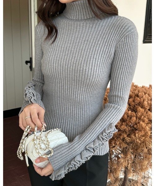 BIRTHDAY BASH(バースデイバッシュ)の「FRILL SLEEVE HIGHNECK KNIT(フリルスリーブハイネックニット)(ニット/セーター・レディース・グレー・S)」の18枚目の写真