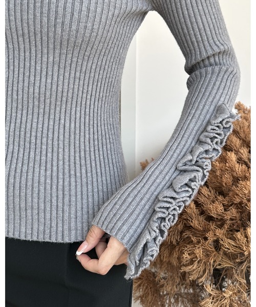 BIRTHDAY BASH(バースデイバッシュ)の「FRILL SLEEVE HIGHNECK KNIT(フリルスリーブハイネックニット)(ニット/セーター・レディース・グレー・S)」の19枚目の写真