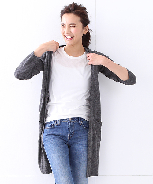 BEAMS LIGHTS Women's（ビームスライツ ウィメンズ）の「BEAMS LIGHTS / フード付 ロングカーディガン（カーディガン/ボレロ・レディース・ホワイト/チャコールグレー/ネイビー・ONE SIZE）」の3枚目の写真