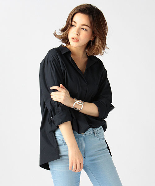 ESTNATION（エストネーション）の「ESTNATION シャツプルオーバー（シャツ/ブラウス・レディース・オフホワイト/ネイビー/ベージュ・38/36）」の3枚目の写真