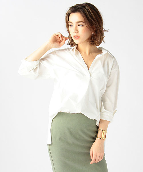 ESTNATION（エストネーション）の「ESTNATION シャツプルオーバー（シャツ/ブラウス・レディース・オフホワイト/ネイビー/ベージュ・38/36）」の5枚目の写真