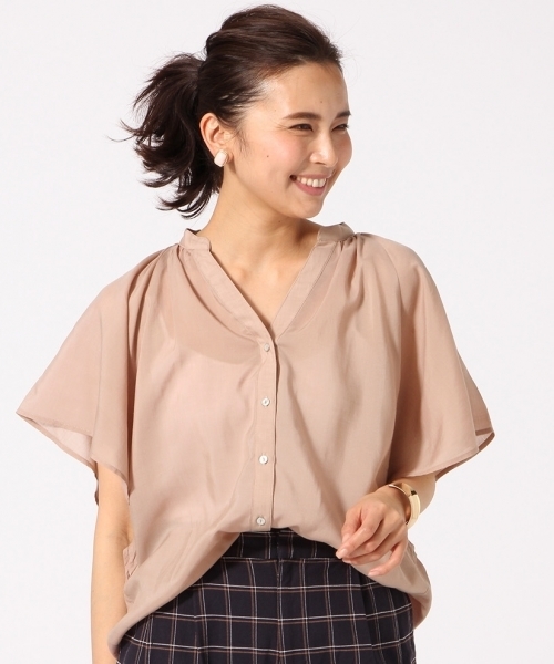 GLOBAL WORK(グローバルワーク)の「ギャザープリントブラウス半袖/713143(シャツ/ブラウス・レディース・ブラック/その他2/ネイビー/ライトピンク/ライトブルー/ホワイト/その他3/その他/ダークブルー・MEDIUM/SMALL/LARGE)」の7枚目の写真