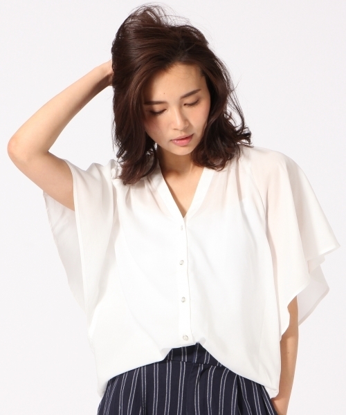 GLOBAL WORK(グローバルワーク)の「ギャザープリントブラウス半袖/713143(シャツ/ブラウス・レディース・ブラック/その他2/ネイビー/ライトピンク/ライトブルー/ホワイト/その他3/その他/ダークブルー・MEDIUM/SMALL/LARGE)」の21枚目の写真