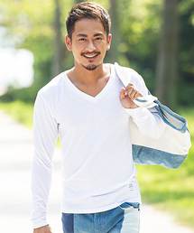 『CavariA/キャバリア』TC無地Vネック長袖Tシャツ