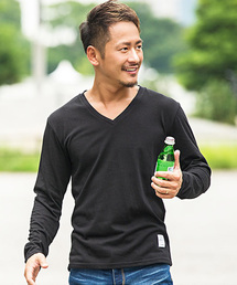 『CavariA/キャバリア』TC無地Vネック長袖Tシャツ