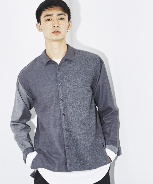STUDIOUS(ステュディオス)の「ウールクレイジーオープンカラーシャツ (シャツ/ブラウス・メンズ・ブラック/グレー/ネイビー・3/2/1)」の2枚目の写真