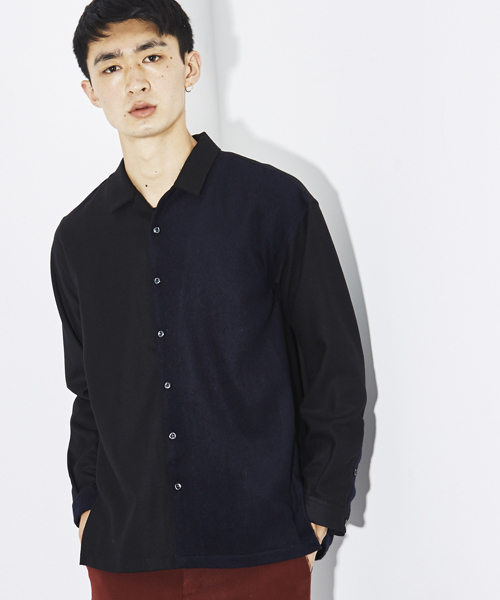 STUDIOUS(ステュディオス)の「ウールクレイジーオープンカラーシャツ (シャツ/ブラウス・メンズ・ブラック/グレー/ネイビー・3/2/1)」の1枚目の写真