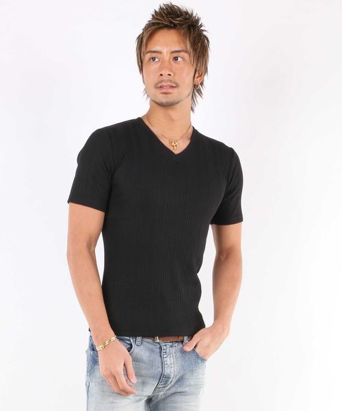 A.S.M（エーエスエム）の「ランダムテレコ／Ｖネック半袖Ｔシャツ（Tシャツ/カットソー・メンズ・ブラック/カーキ/ネイビー/グレー/ホワイト/ピンク/ワインレッド・50/48/52）」の10枚目の写真