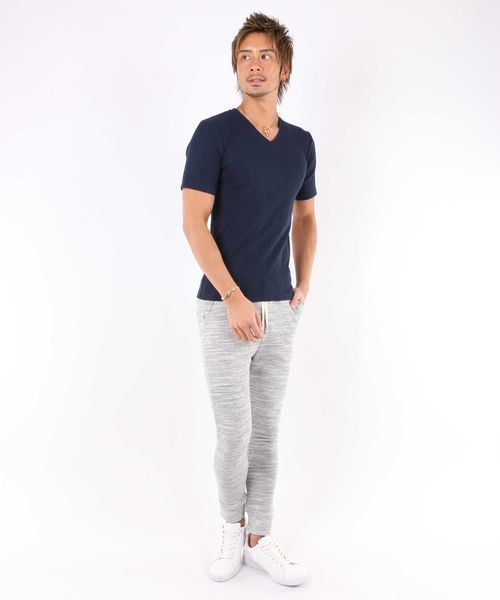 A.S.M（エーエスエム）の「ランダムテレコ／Ｖネック半袖Ｔシャツ（Tシャツ/カットソー・メンズ・ブラック/カーキ/ネイビー/グレー/ホワイト/ピンク/ワインレッド・50/48/52）」の19枚目の写真