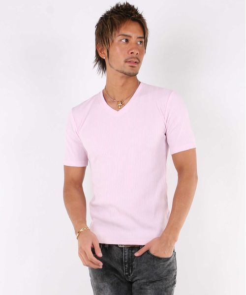 A.S.M（エーエスエム）の「ランダムテレコ／Ｖネック半袖Ｔシャツ（Tシャツ/カットソー・メンズ・ブラック/カーキ/ネイビー/グレー/ホワイト/ピンク/ワインレッド・50/48/52）」の21枚目の写真