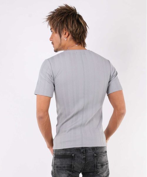 A.S.M（エーエスエム）の「ランダムテレコ／Ｖネック半袖Ｔシャツ（Tシャツ/カットソー・メンズ・ブラック/カーキ/ネイビー/グレー/ホワイト/ピンク/ワインレッド・50/48/52）」の14枚目の写真