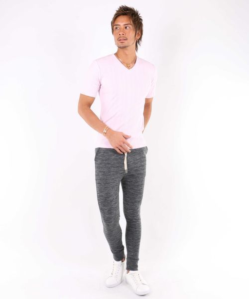 A.S.M（エーエスエム）の「ランダムテレコ／Ｖネック半袖Ｔシャツ（Tシャツ/カットソー・メンズ・ブラック/カーキ/ネイビー/グレー/ホワイト/ピンク/ワインレッド・50/48/52）」の8枚目の写真